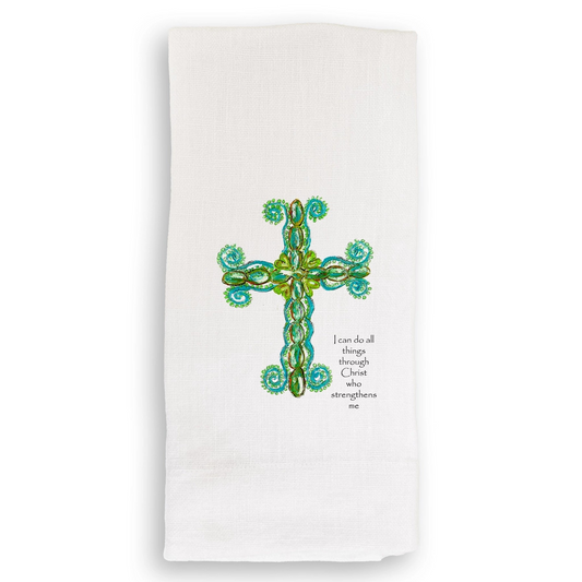 I Can Do All Things Through Christ Cross Tea Towel