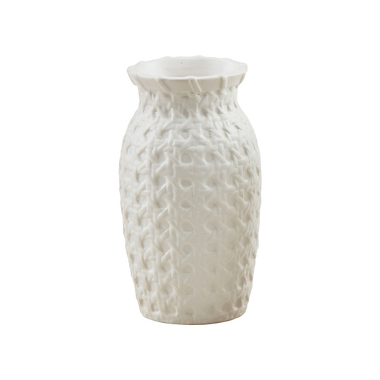 White Woven Cane Ceramic Vase