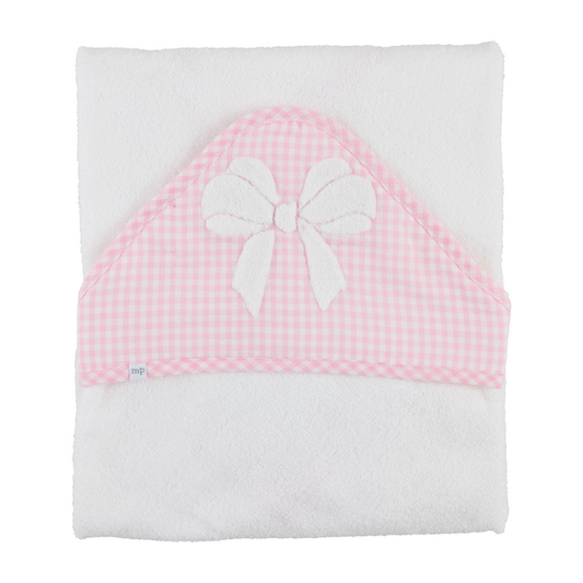Hooded Bath Towel w/ pink Gingham Trim and Bow