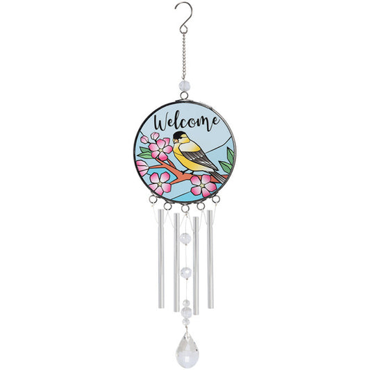 14.5" Stained Glass Chime - Yellow Finch 'Welcome'  10509
