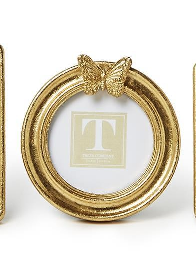 Golden Butterfly Gold Leaf Finish Round Photo Frame