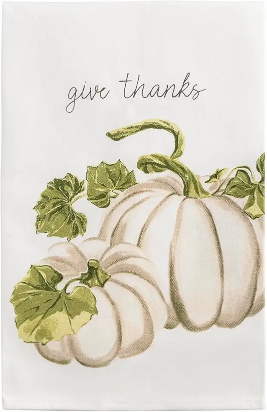 Give Thanks White Pumpkin Tea Towel