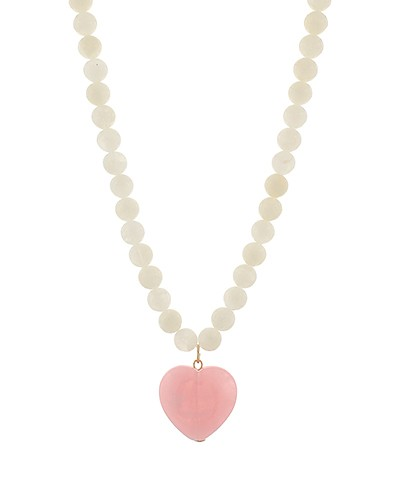 Light Pink Heart on Cream Pearl Necklace