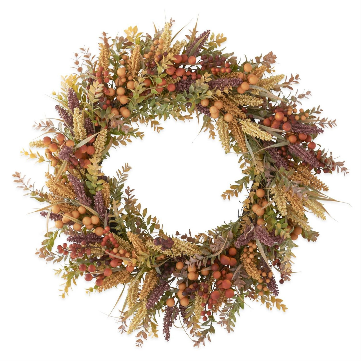 30 Inch Burgundy Cream Seed Berry Fall Foliage Wreath