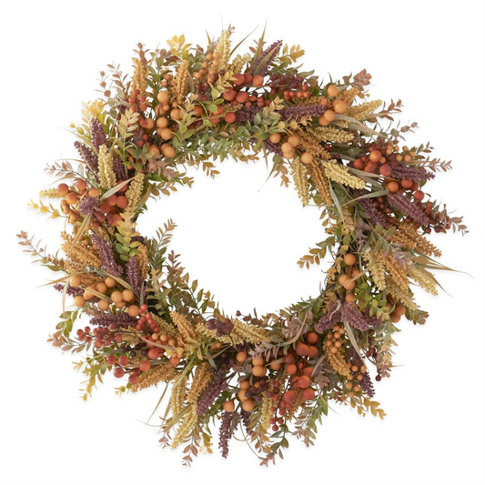 30 Inch Burgundy Cream Seed Berry Fall Foliage Wreath