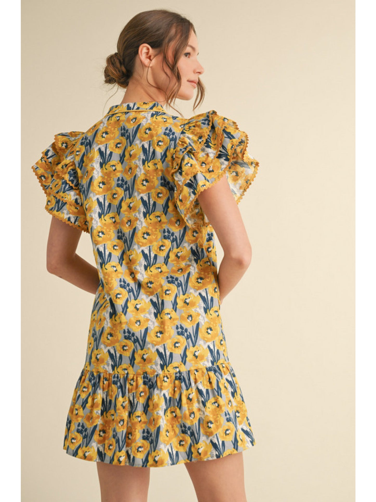 Yellow and Grey Flower Dress