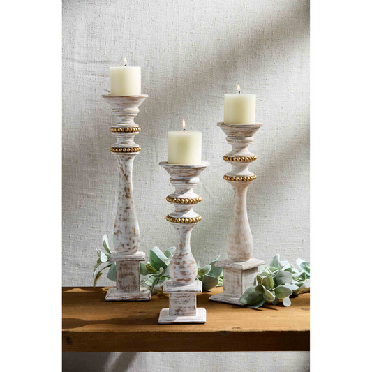 Medium Gold Beaded Candlestick
