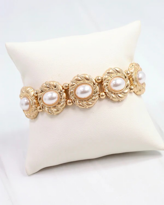 Pressley Pearl Stretch Bracelet Worn Gold