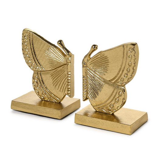 Fluttering Golden Butterfly Bookends - Aluminum