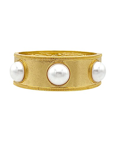 Wide Band Gold Pearl Bracelet